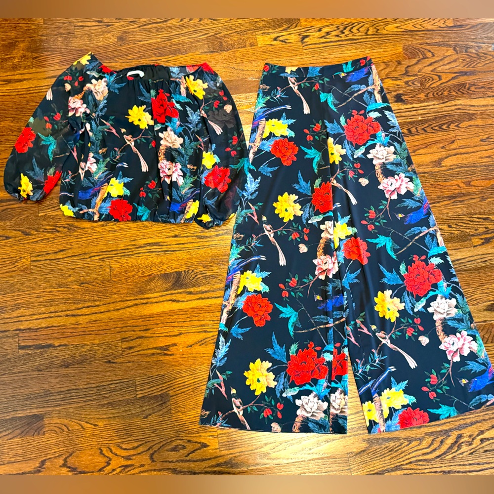 Women’s Alice & Olivia silk floral flowy pants and top size 6 and medium